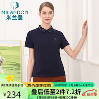 米兰登（MILANDON）2024夏季中老年女装装polo衫针织短袖t恤女薄款WP2T1119 藏兰 M