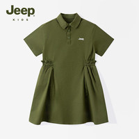 Jeep童装女童时尚短袖连衣裙2024春季中大童舒适轻薄百搭休闲上衣 军绿色 140cm