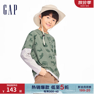 Gap 盖璞 男童2024春季撞色高弹拼接假两件长袖T恤儿童装上衣890220 豆沙绿 120cm(XS) 亚洲尺码