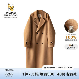 William fox&sons 重磅澳毛精纺初剪100%绵羊毛过膝加长款气质双排扣双面羊毛呢大衣 驼色-100%绵羊毛 180/XL