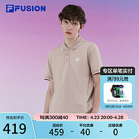 FILA 斐乐 FUSION潮牌男子针织短袖POLO衫2024夏时尚纯棉上衣 羽毛灰-GY 170/92A/M