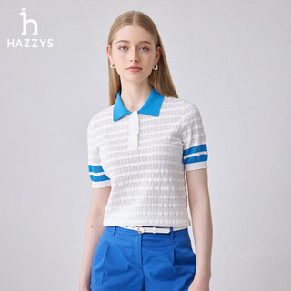 哈吉斯（HAZZYS）女装 2024夏季女士圆领镂空短袖针织衫女ABYSD0BBD15 蓝色BL 160/84A 38