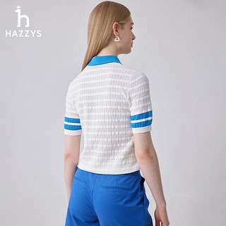 哈吉斯（HAZZYS）女装 2024夏季女士圆领镂空短袖针织衫女ABYSD0BBD15 蓝色BL 160/84A 38