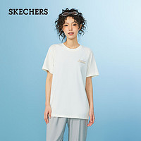 斯凯奇（Skechers）男女同款舒适针织圆领短袖透气舒爽吸湿速干T恤L224U079 棉花糖白/0074 M