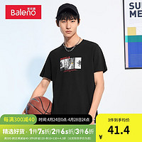 Baleno 班尼路 2021年夏季新款潮流个性创意印花短袖T恤男时髦新颖青春休闲宽松半袖体恤上衣 00A纯黑 L