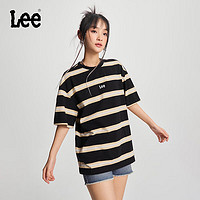 Lee24春夏舒适圆领条纹男女同款短袖T恤LUT007725204 黑色（尺码偏大，拍小一码） S