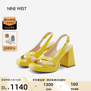 NINE WEST 玖熙 超高跟凉鞋粗跟防水台罗马鞋 NN305016KK 黄色34