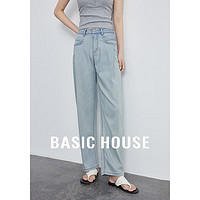 百家好（Basic House）设计感牛仔裤时尚简约直筒长裤B0624H5O132 牛仔蓝 M