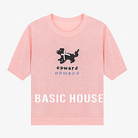 Basic House/百家好春夏潮流卡通印花季宽松针织衫-B0624B5I422 麻鱼红 M80-110斤