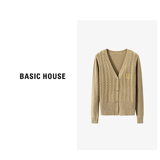 Basic House/百家好 秋季百搭V领设计款撞色徽章毛衣B0623H5C622 深上青 M80-110斤