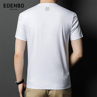 爱登堡纯棉短袖T恤男24夏季时尚刺绣百搭中青年体恤衫 白色 170