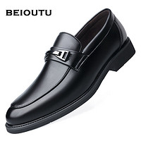 BEIOUTU 北欧图 皮鞋男士套脚商务休闲鞋时尚一脚蹬正装鞋 1956 黑色 41