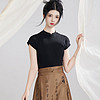星河汉歌（肃穆）2024年新中式黑色修身短袖上衣简约气质马面裙上装 黑色 XL（120~135）