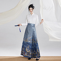 星河汉歌（江山雪）2024年夏新中式马面裙中国风汉服女装小个子半身裙 湖蓝色 L120~150斤