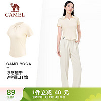 CAMEL 骆驼 冰感速干修身翻领女POLO衫T恤 Y24BA0L6018 杏色 L