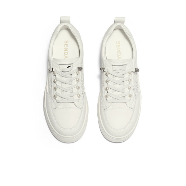 森达女鞋时尚小白鞋2024夏季珍珠网面厚底户外休闲鞋zbb29bm4 白色 37