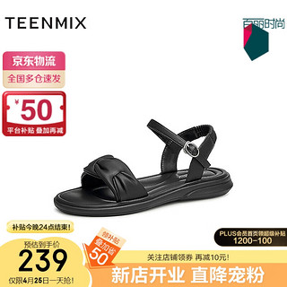 TEENMIX 天美意 商场同款简约休闲百搭一字带凉鞋女BG451BL3 黑色 38