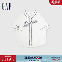 Gap男装2024夏季撞色线条网面棒球衫透气运动上衣877624 白色 165/88A(S)亚洲尺码