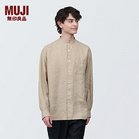 无印良品 MUJI 男式 麻 立领长袖衬衫 男士衬衣 早春AC9AAA4S 原色 L (175/100A)