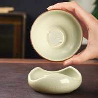 易信汝窑天青茶滤组陶瓷开片过滤器茶漏套装过滤组家用茶水茶叶分离器 汝窑三脚茶漏组-米黄