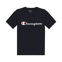 Champion 草写logo纯色圆领短袖T恤 深黑色 GT23H-Y06794-003