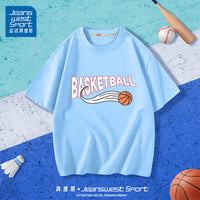 JEANSWEST SPORT真维斯集团男童t恤儿童纯棉吸汗短袖中大童运动男孩上衣夏季薄款 蓝 跃动篮球白 160