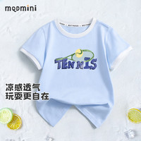 MQDMINI童装儿童短袖T恤男童夏装女童休闲上衣棉质汗衫宝宝衣服3 破色冰晶蓝 130