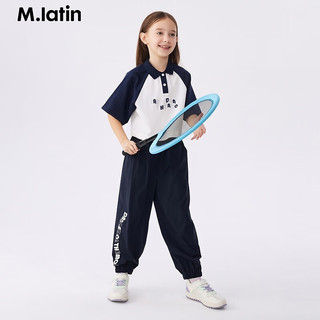 M.Latin/马拉丁童装24夏款女童撞色闪粉POLO领短袖T恤 藏青 150cm