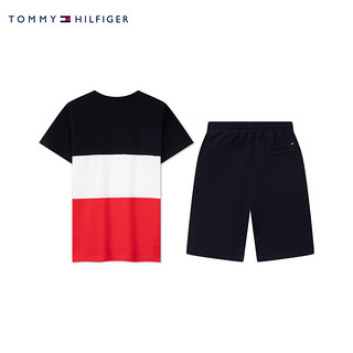 TOMMY HILFIGER 24春夏童装男色块拼接休闲T恤短裤2件装TH2222013 红黑白拼色/藏青001 14/160cm