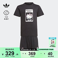 adidas印花运动短袖套装女小童阿迪达斯三叶草 黑色 116CM