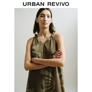 URBAN REVIVO UR2024夏季女慵懒休闲复古度假风撞色印花连衣裙UWH740025 绿棕印花 S