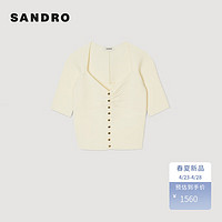 SANDRO2024春夏女装花型纽扣装饰短款白色针织上衣SFPPU02328 10/白色 0