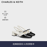 CHARLES&KEITH24夏法式蝴蝶结粗跟包头低跟凉鞋CK1-61720194 粉白色Chalk 37