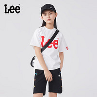 Lee 儿童短袖T恤2024夏季休闲百搭童装立体印花男女童上衣打底衫 白色 160cm