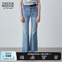 Teenie Weenie小熊女装2024春装设计感双腰头牛仔裤高腰微喇裤 浅蓝色 165/M