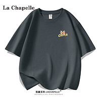 La Chapelle 短袖t恤男夏季印花重磅半袖黑色宽松休闲时尚华夫格男士体恤 醒狮CHINA#深灰 XL