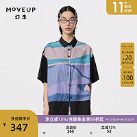 幻走（MOVEUP）2024夏季.FUN系列趣味猫脸绣花设计师中长款衬衫女 夜黑 M