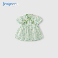 JELLYBABY女童唐装旗袍夏儿童新中式碎花裙子婴儿汉服公主裙宝宝夏季连衣裙 绿色 90CM