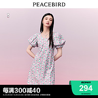 PEACEBIRD 太平鸟 男装 太平鸟 2023年夏季新款白色连衣裙泡泡袖法式浪漫小个子碎花裙