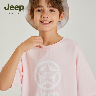 Jeep吉普童装儿童T恤2024夏季男童女童宽松运动休闲潮流短袖上衣 1307樱花粉 130cm 【身高125-135】