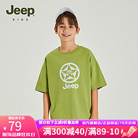 Jeep吉普童装儿童T恤2024夏季男童女童宽松运动休闲潮流短袖上衣 1307橄榄绿 175cm 【身高170-180】