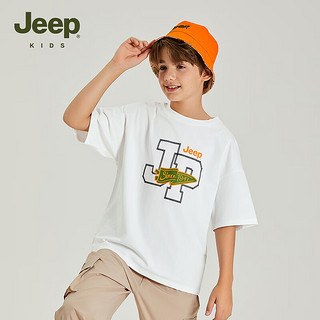 Jeep吉普童装男童短袖T恤2024年夏装儿童字母印花百搭T桖 白色 120cm 【身高115-125】