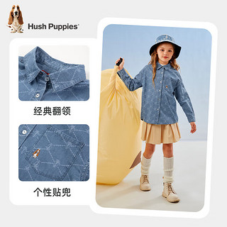 暇步士（Hush Puppies）童装儿童男童女童款纯色长袖衬衫经典翻领舒适休闲 蓝牛仔(女童) 130cm