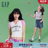 Gap女装2024夏季小U字领撞色插肩短袖T恤柔软亲肤女友T873956 白色 160/80A(S) 亚洲尺码