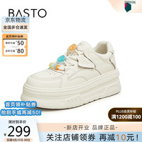 百思图春秋季笑脸小白鞋厚底女运动板鞋XC980CM3 35