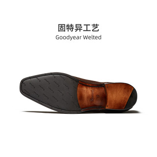 Truffaut手工雕花固特异皮鞋男反绒皮男鞋商务正装牛津鞋男英伦真皮布洛克 咖啡色 37