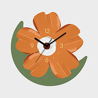 默泰时记钟表挂钟客厅简约时钟现代家用挂壁钟创意花朵设计扫秒钟 橙花绿叶无灯款 12英寸 30*30CM