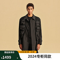 杰帝梵JDV男装2024春夏黑色长款单排扣风衣廓形外套SCW4062 黑色 175/96B(02)