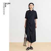 AUM【新中式连衣裙】噢姆24夏季黑色中式斜门襟提花连衣裙女 黑色 M