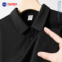 NASAOVER短袖男T恤Polo领纯色冰丝半袖翻领宽松保罗衫商务休闲夏季 黑色 L115斤-135斤